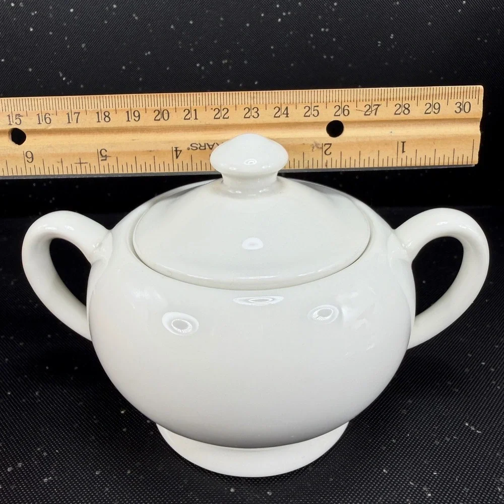 Crate & Barrel White Ceramic Sugar Bowl with Lid and Creamer Set Made in India